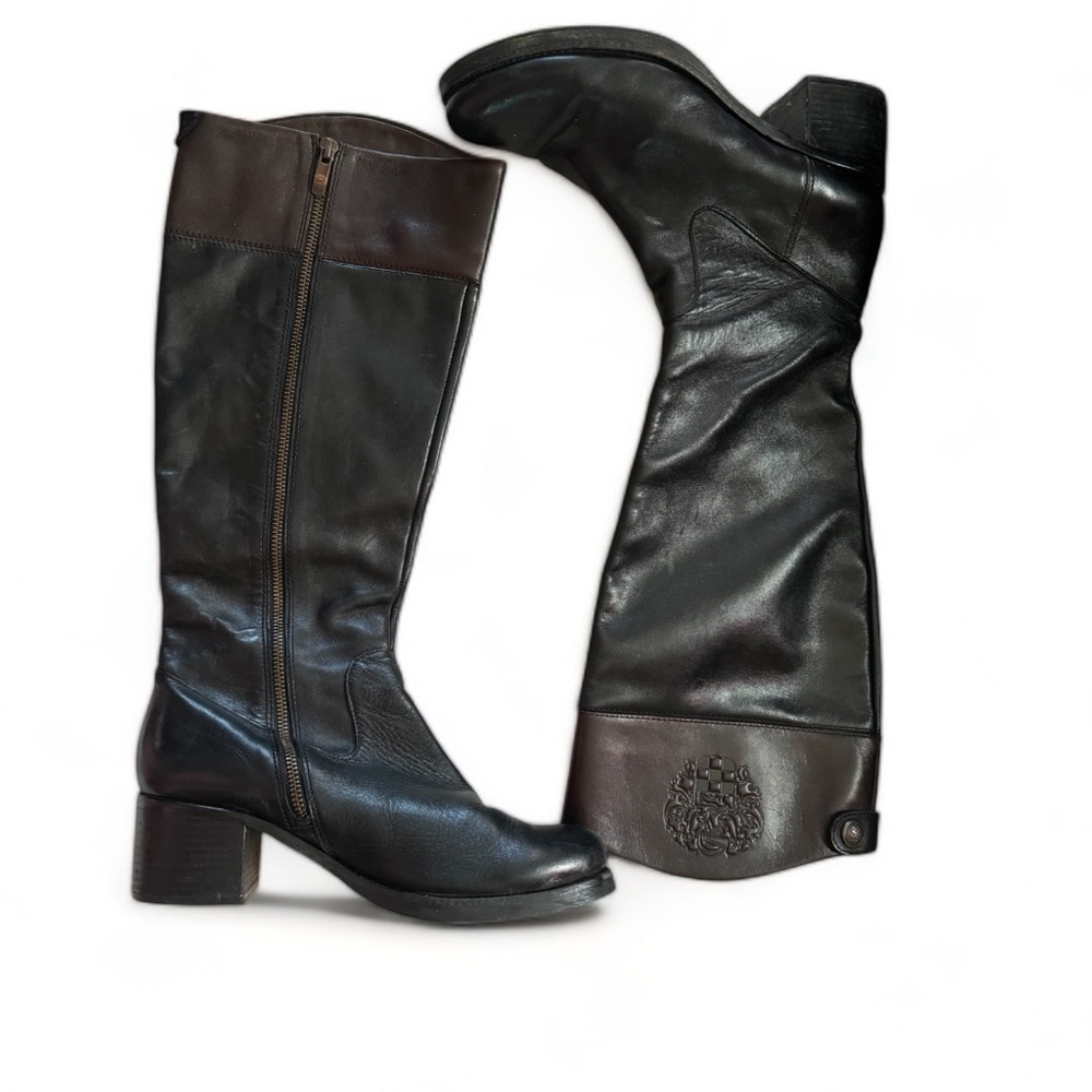 Vince Camuto Fabina Black & Brown Tall Leather Boots - Picture 3 of 4